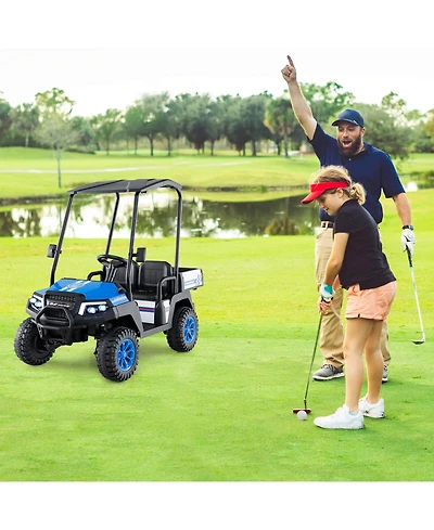 24V 7AH Kids Golf Cart 4WD 2 Seater Ride on Car with Sun Shade & Dump Bed