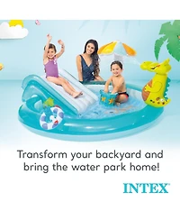 Intex 57165EP Gator Outdoor Inflatable Kiddie Pool Water Play Center with Slide