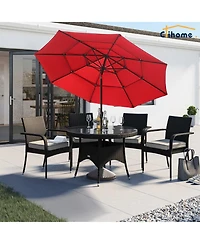 Clihome 3-Tier Patio Umbrella,10ft Outdoor Table Umbrella Large Pool For Deck, Pool, Garden, Patio，Red