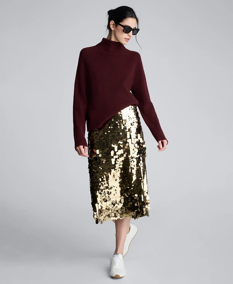 Kenneth Cole Women's Mock Neck Raglan Sweater