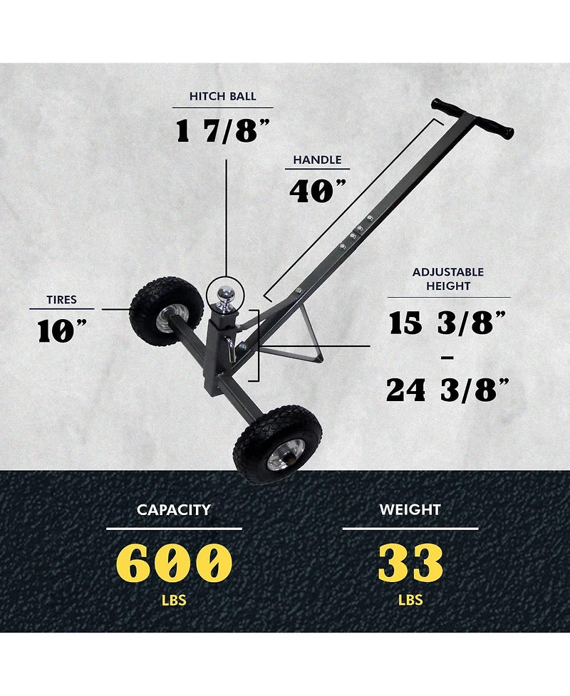 Tow Tuff Tmd-600AFF Adjustable Solid Steel 600 Pound Capacity Trailer Dolly