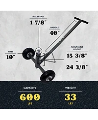 Tow Tuff Tmd-600AFF Adjustable Solid Steel 600 Pound Capacity Trailer Dolly