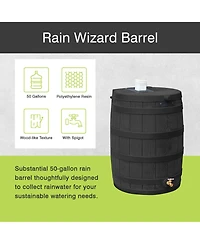 Good Ideas Rain Wizard 50 Gallon Plastic Rain Barrel Water Collector, Black