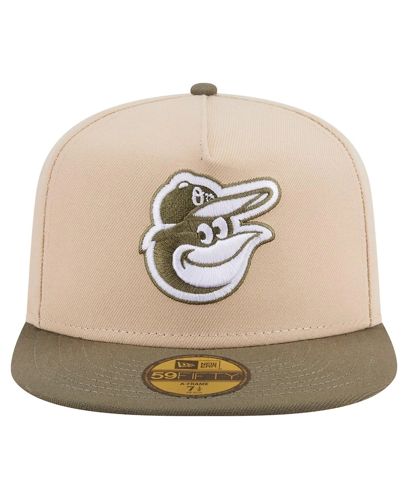 New Era Men's Light Beige/Olive Baltimore Orioles Two-Tone Color Pack A-Frame 59FIFTY Fitted Hat