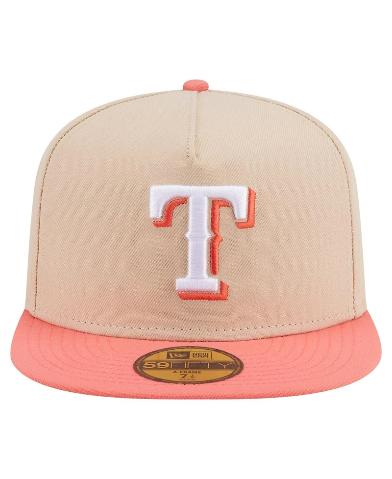 New Era Men's Light Beige/Coral Texas Rangers Two-Tone Color Pack A-Frame 59FIFTY Fitted Hat
