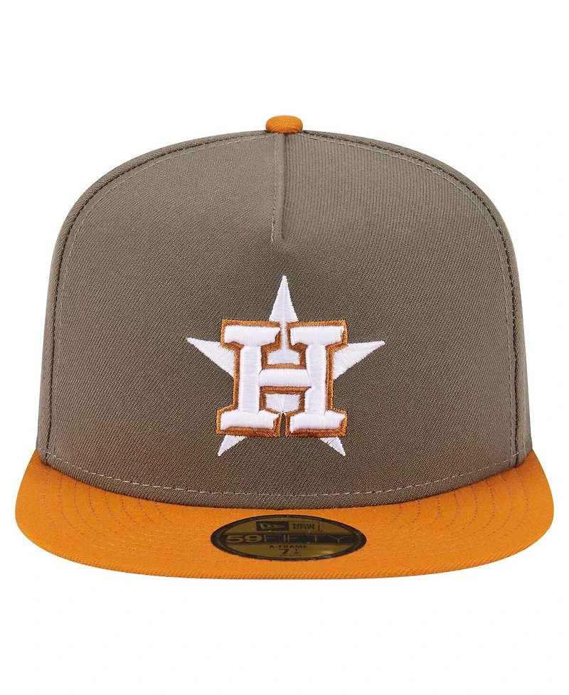 New Era Men's Olive/Orange Houston Astros Two-Tone Color Pack A-Frame 59FIFTY Fitted Hat