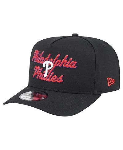 New Era Men's Black Philadelphia Phillies Chainstitch 9FIFTY A-Frame Snapback Hat