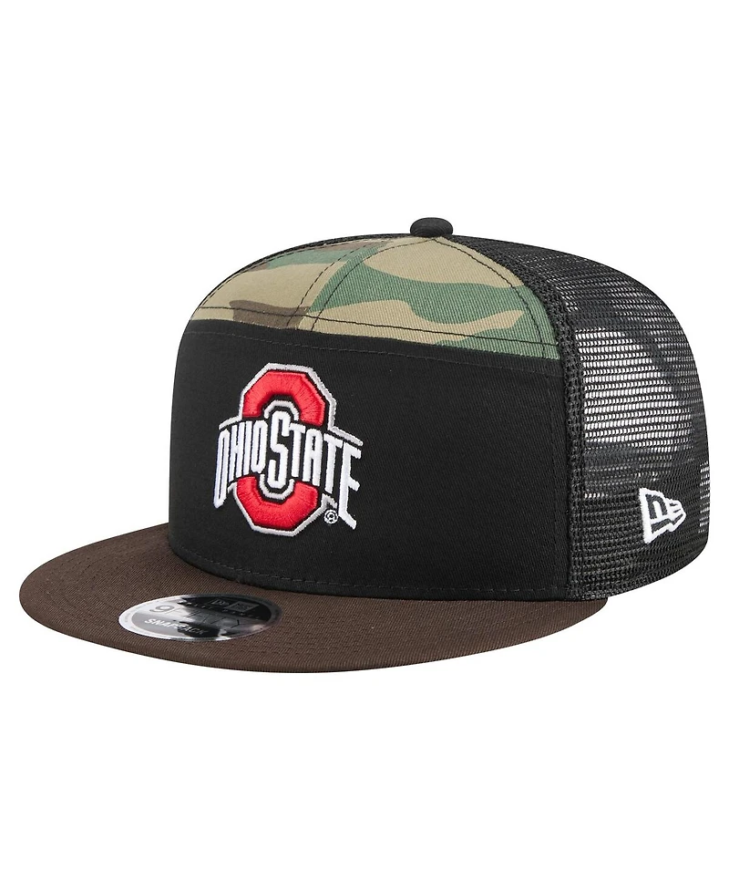 New Era Men's Camo/Black Ohio State Buckeyes Outdoor Wide Panel 9FIFTY Snapback Trucker Hat