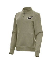 Antigua Women's Olive Philadelphia Eagles Crush Quarter-Zip Top