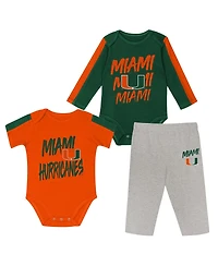 Outerstuff Baby Boys and Girls 3-Piece Green/Orange Miami Hurricanes Double Down Bodysuit Pants Set