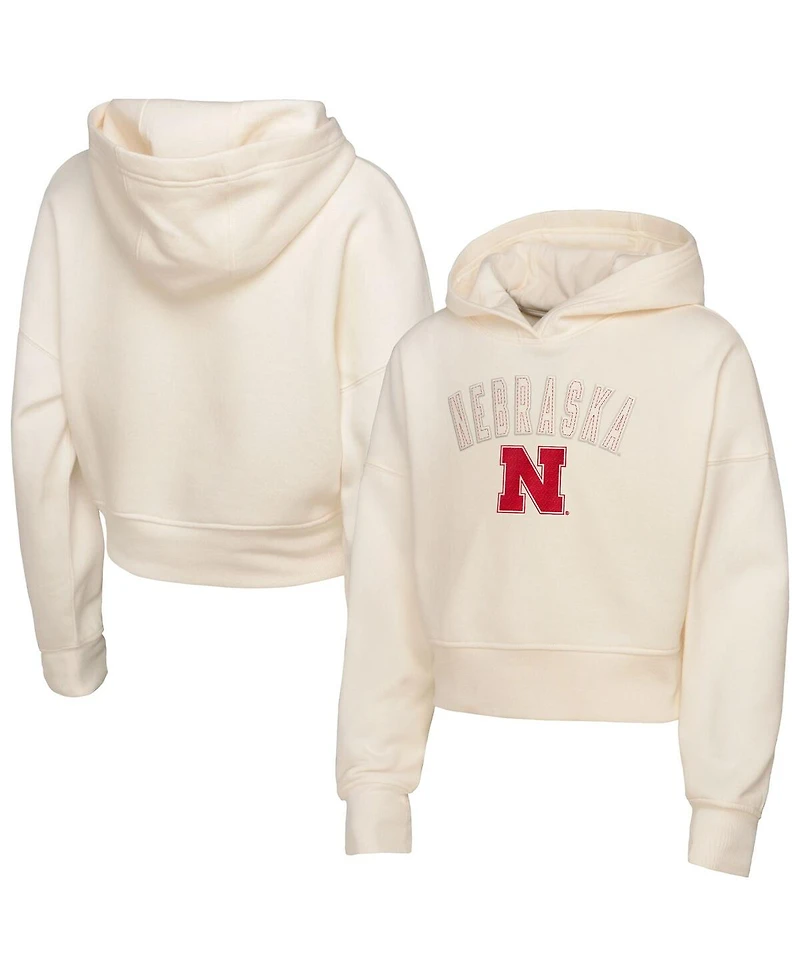 Outerstuff Big Girls Cream Nebraska Huskers Oversized Blitz Cropped Pullover Hoodie