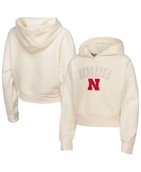 Outerstuff Big Girls Cream Nebraska Huskers Oversized Blitz Cropped Pullover Hoodie