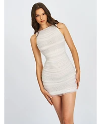 Miss Circle Women Iliana White Pearl Chain Embellished Midi Dress