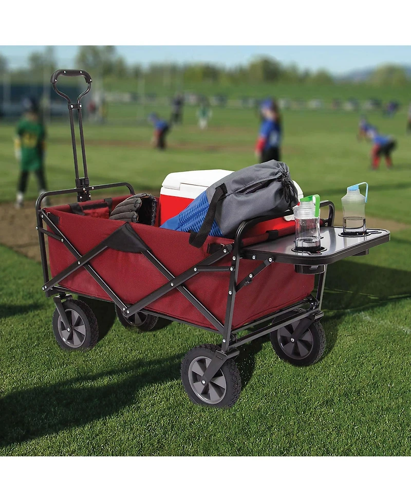 Mac Sports Collapsible Folding Outdoor Garden Utility Wagon w/ Table, Maroon