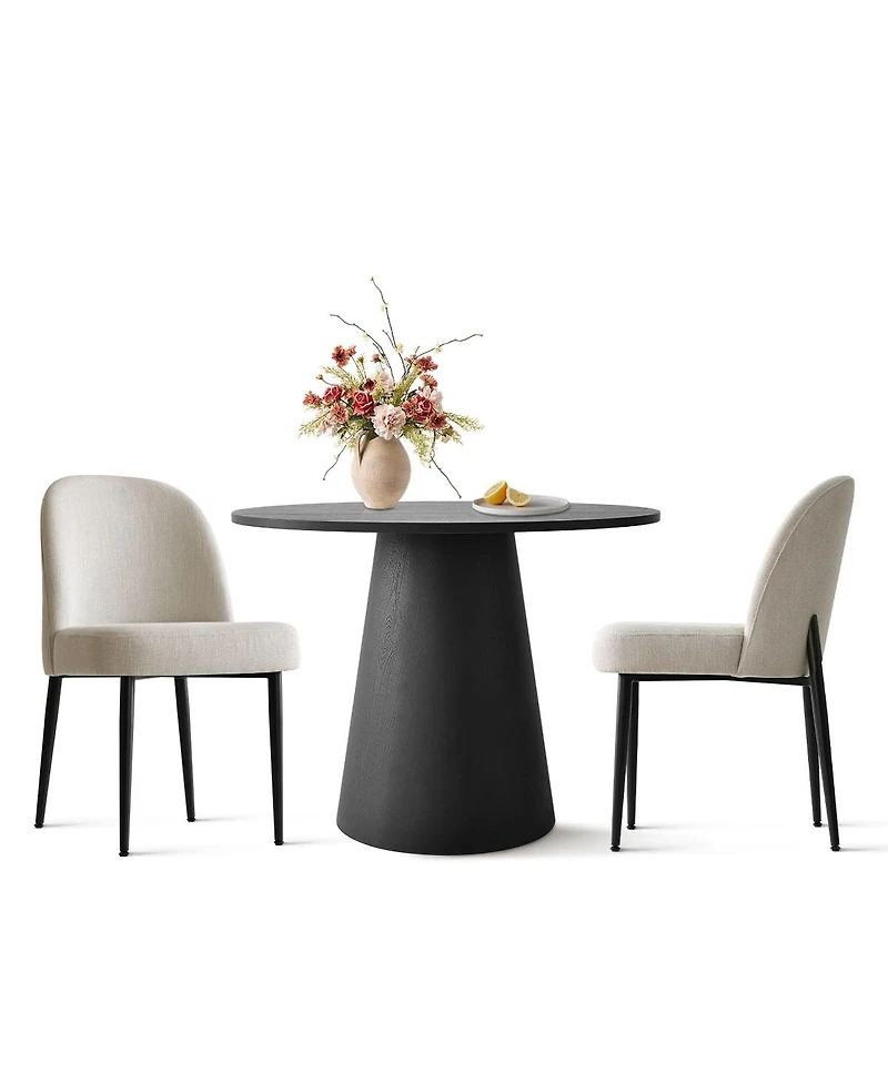 3-Piece 35" Round Dining Set with Black Pedestal Table and 2 Fabric Upholstered Chairs Legs for Kitchen or Room-Maison Boucle