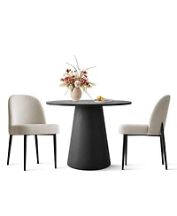 3-Piece 35" Round Dining Set with Black Pedestal Table and 2 Fabric Upholstered Chairs Legs for Kitchen or Room-Maison Boucle