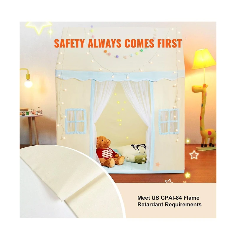 Lycvki Kids Tent with Mat Windows Cozy Beige Fort for Boys and Girls
