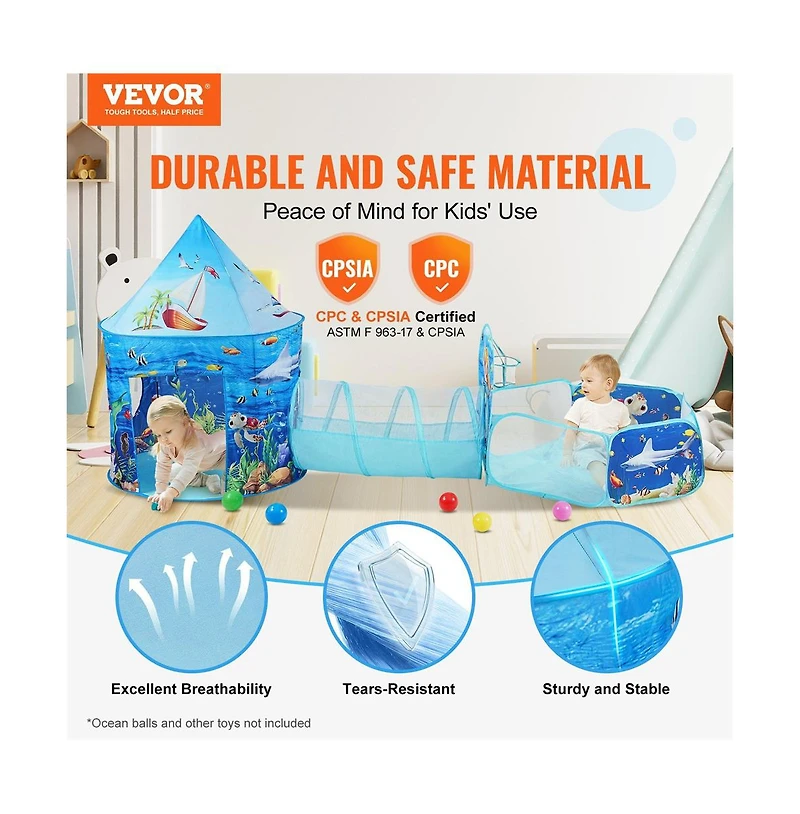Lycvki Tent with Tunnel and Basketball Hoop for Boys and Girls with Carrying Bag and Banding Straps