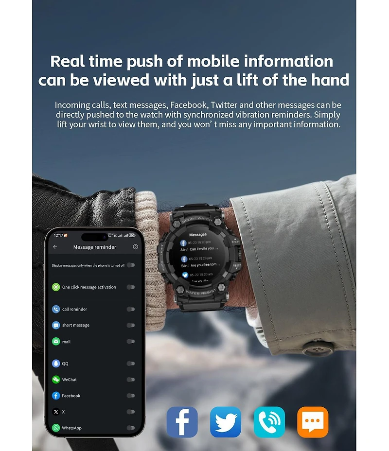 Ruxing smart Smart watch Bluetooth Call Handheld Flashlight Sos Diffused Light Compass-black