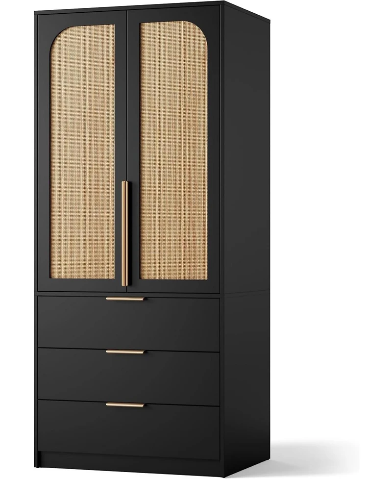 gaomon Armoire Wardrobe Closet, 69.5" Wooden Wardrobe Cabinet with 3 Drawers, Hanging Rod, 2 Doors Clothing Storage Cabinet for Bedroom, Large Ca