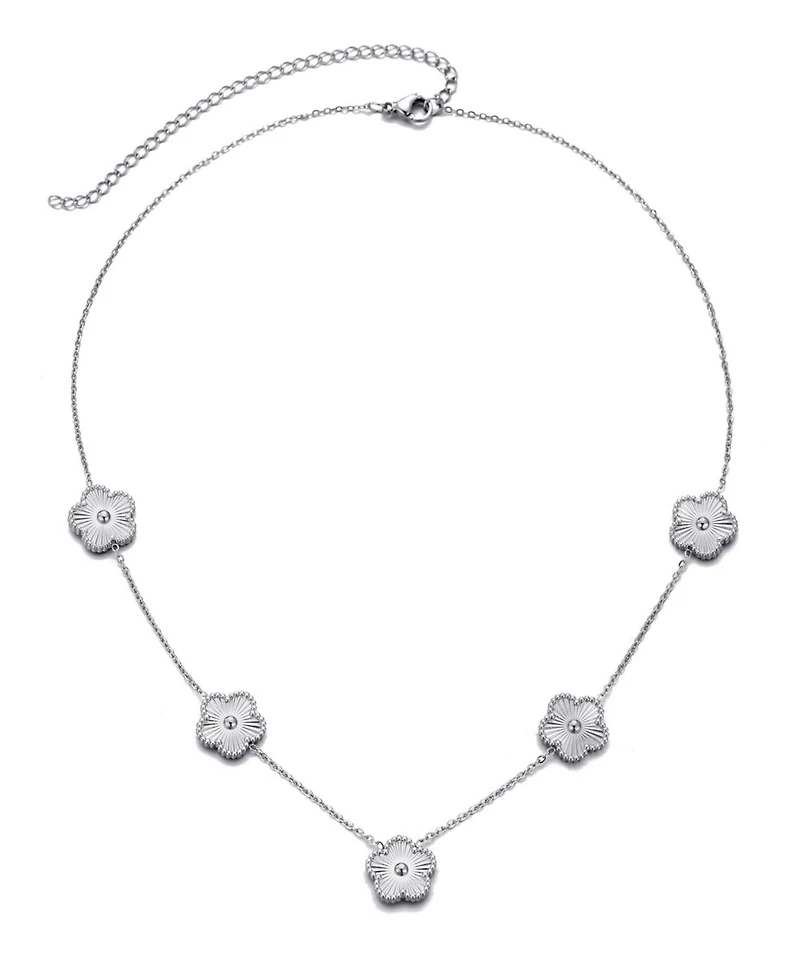 Adornia Tarnish Resistant Silver 5-Leaf Clover Station Necklace
