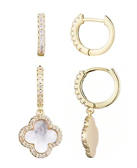 Adornia Gold Cz Halo Clover Huggie Earrings Set