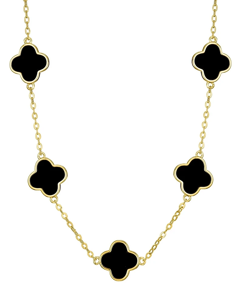 Adornia Gold Black Clover Station Necklace