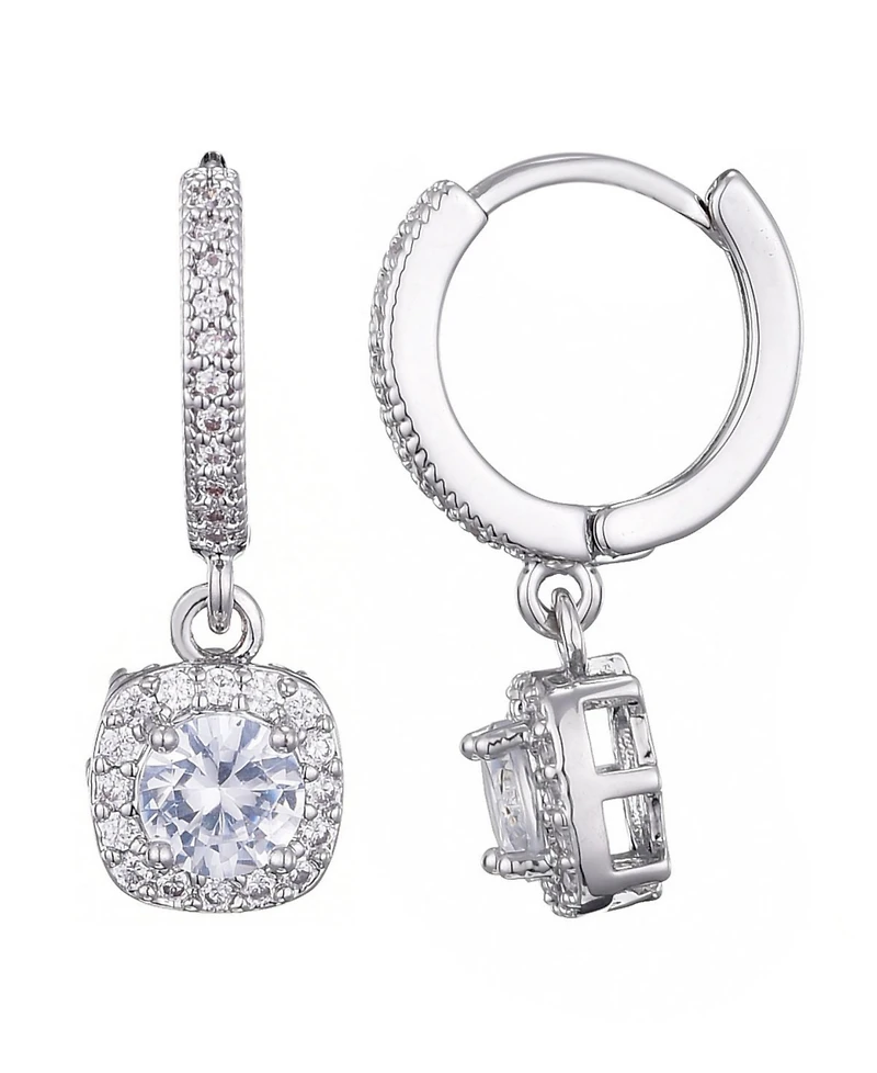 Adornia Silver Cz Cushion Halo Huggie Earrings