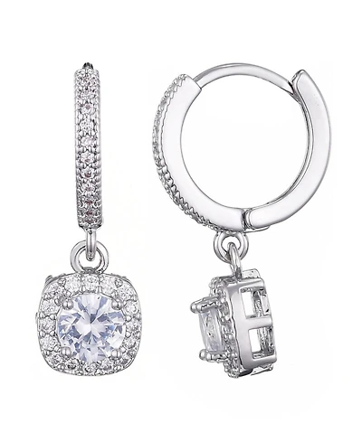 Adornia Silver Cz Cushion Halo Huggie Earrings