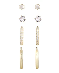 Adornia Gold Cz Hoop and Solitaire Stud Earrings Set