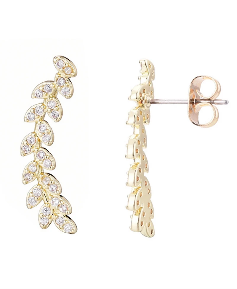 Adornia Gold Cz Curved Leaf Drop Earrings