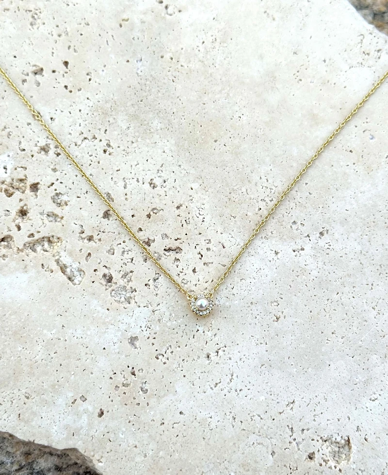 Adornia Gold Freshwater Pearl Cz Halo Necklace