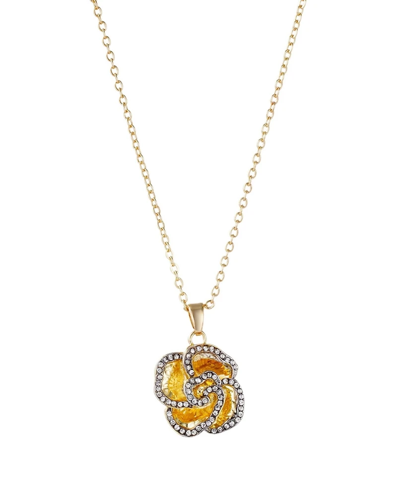 Adornia Gold Crystal Encrusted Flower Pendant Necklace