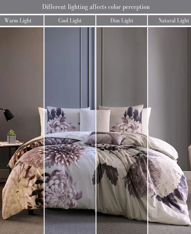 Bebejan Dahlia Bedding 100% Cotton Sateen 5 Piece King Size Reversible Comforter Set