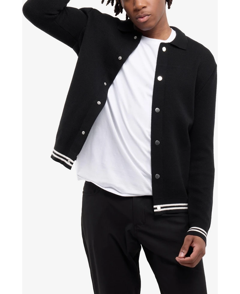 Spring + Mercer Men's Long Sleeve Sweater And Full Buttoned With Rib
