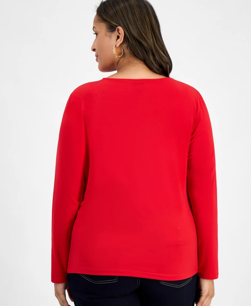 I.n.c. International Concepts Plus Asymmetric-Neck Long-Sleeve Top, Macy's Exclusive