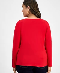 I.n.c. International Concepts Plus Asymmetric-Neck Long-Sleeve Top, Macy's Exclusive