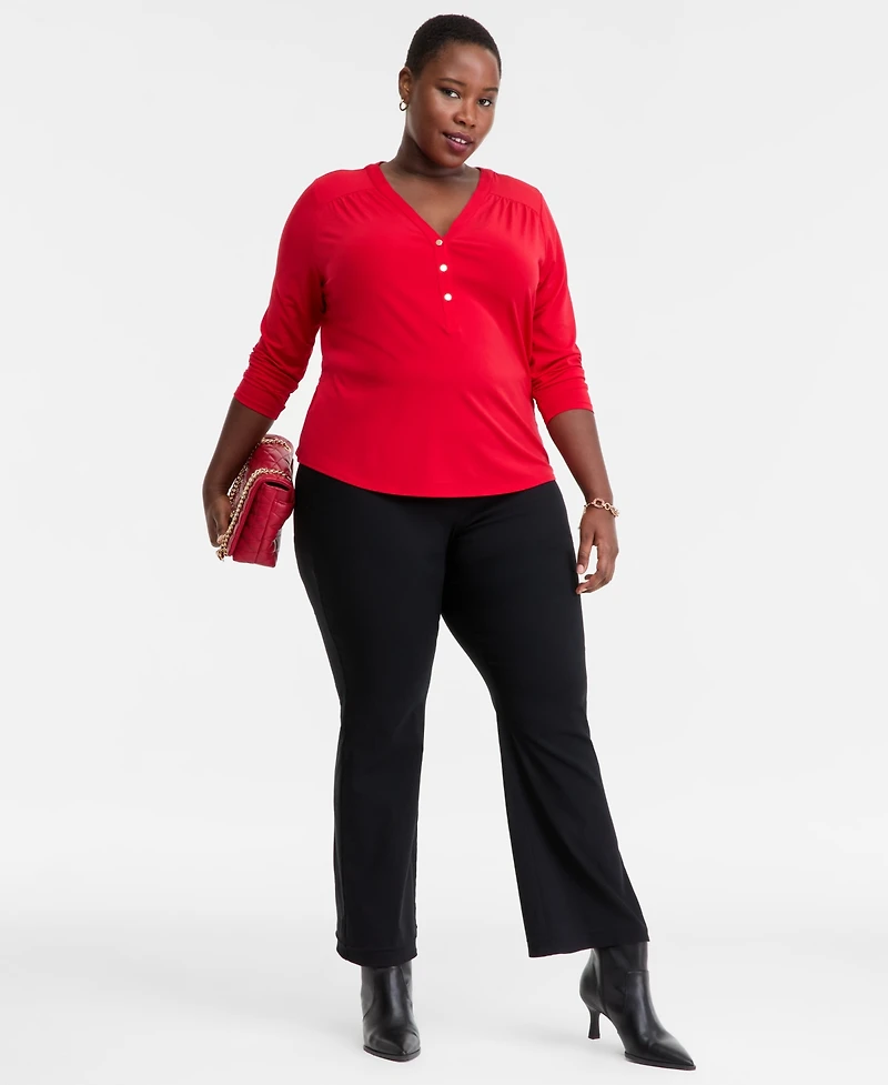 I.n.c. International Concepts Plus V-Neck Long-Sleeve Top, Macy's Exclusive