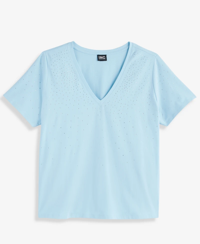 I.n.c. International Concepts Plus V-Neck Rhinestone-Embellished Top, Macy's Exclusive