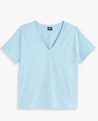 I.n.c. International Concepts Plus V-Neck Rhinestone-Embellished Top, Macy's Exclusive