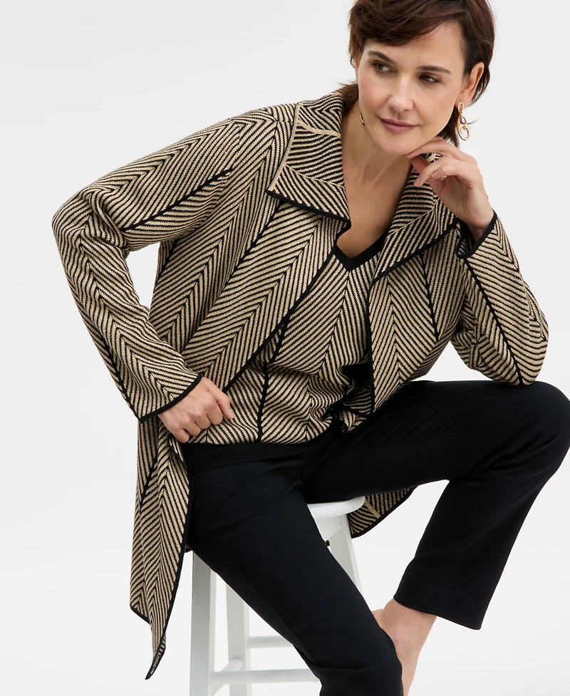 Jm Collection Petite Long-Sleeve Herringbone Cardigan, Macy's Exclusive