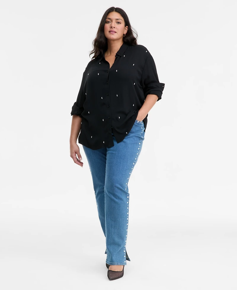 I.n.c. International Concepts Plus Size Embellished-Front Shirt, Macy's Exclusive