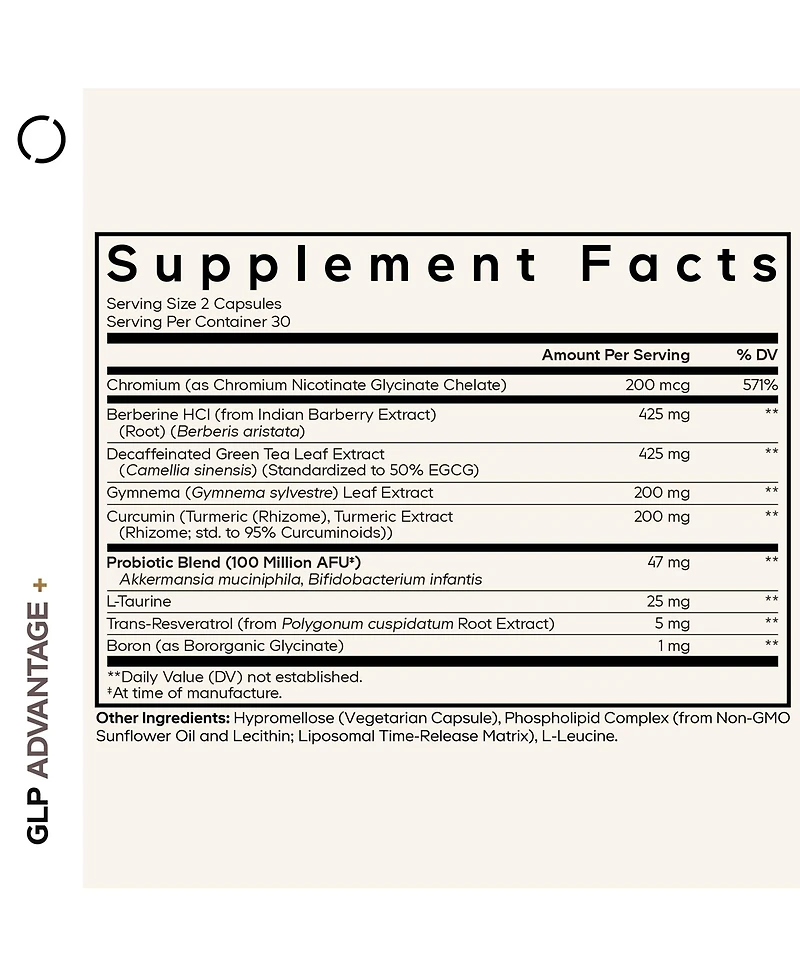 Codeage Glp-Advantage+ Berberine, Boron, Chromium, Decaffeinated Green Tea (50% Egcg), Gymnema Sylvestre, Probiotics, Taurine