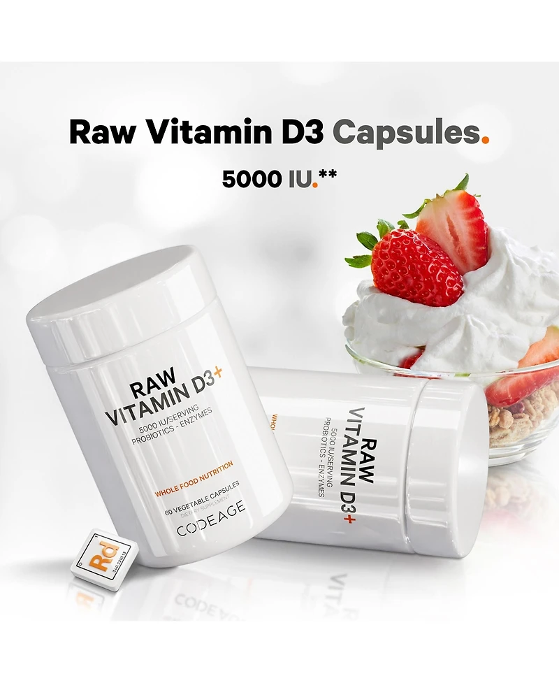 Codeage Raw Vitamin D3+ High Potency 5000 Iu Supplement From Saccharomyces Cerevisiae