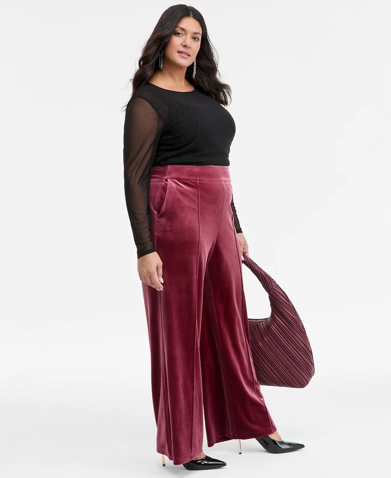 I.n.c. International Concepts Plus High-Rise Wide-Leg Velvet Pants, Created for Macy's