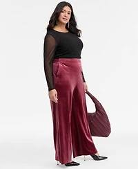 I.n.c. International Concepts Plus High-Rise Wide-Leg Velvet Pants, Created for Macy's