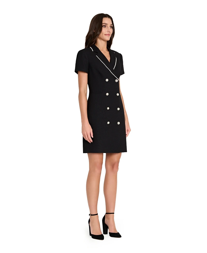 Tahari Asl Women's Imitation Pearl Trim Boucle Coat Dress