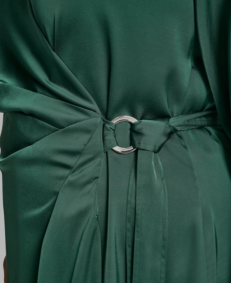 Dkny Plus Long Sleeve Surplice O-Ring Midi Dress
