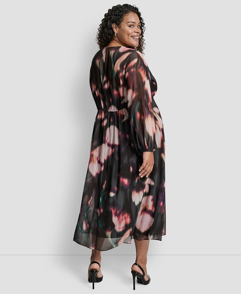 Dkny Plus Long Sleeve Empire Waist Maxi Dress