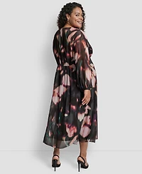 Dkny Plus Long Sleeve Empire Waist Maxi Dress